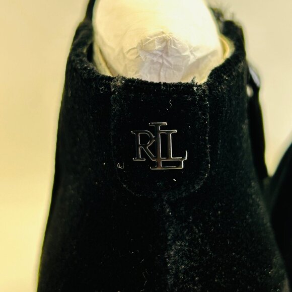 Lauren Ralph Lauren Lizie Velvet Ankle Boot Size 11B Suede Leather Black - Picture 6 of 16